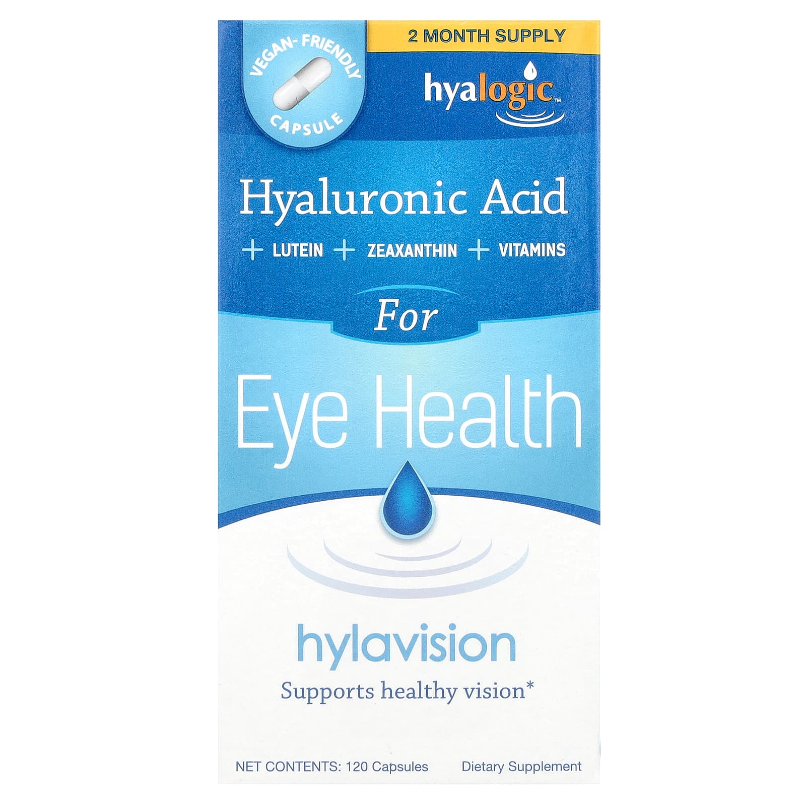Hyalogic, Hylavision, Hyaluronic Acid + Lutein + Zeaxathin + Vitamins, 120 Capsules UPC 858259000254 | HiLife Vitamins